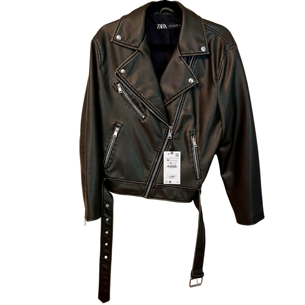 Zara Vegan Leather Jacket in Dark Brown • Size Medium • NEW WITH TAGS - Picture 7 of 12